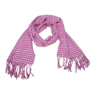 100% Cashmere Pink Houndstooth Fringe Scarf Made In England